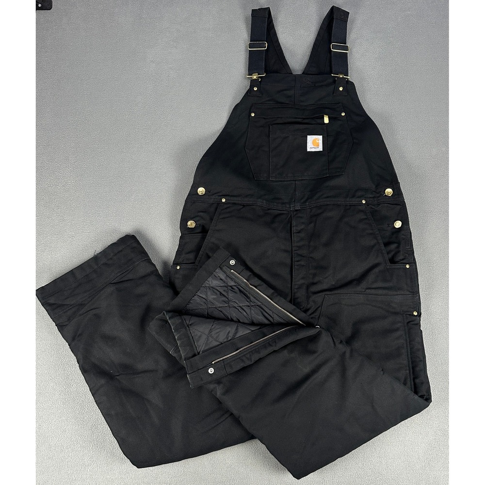 Carhartt Overalls Mens Large Black Firm Duck Canvas Duck Insulated Bib Workwear